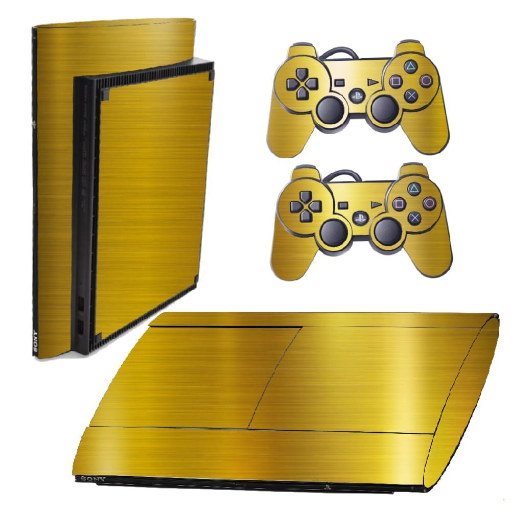 Skin PS3 Super Slim Playstation Adesivo Película Protetora Sticker Cromo Ouro Gold Escovado