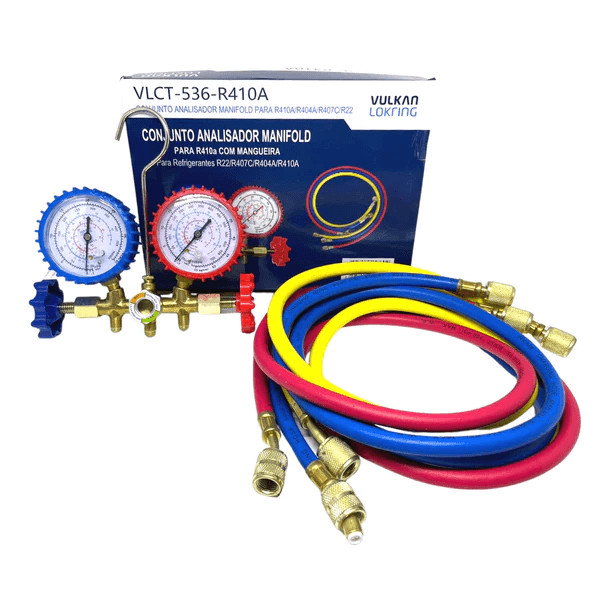 Manifold com Mangueiras 150cm R410a R407c R22 R134a Vulkan VLCT-536