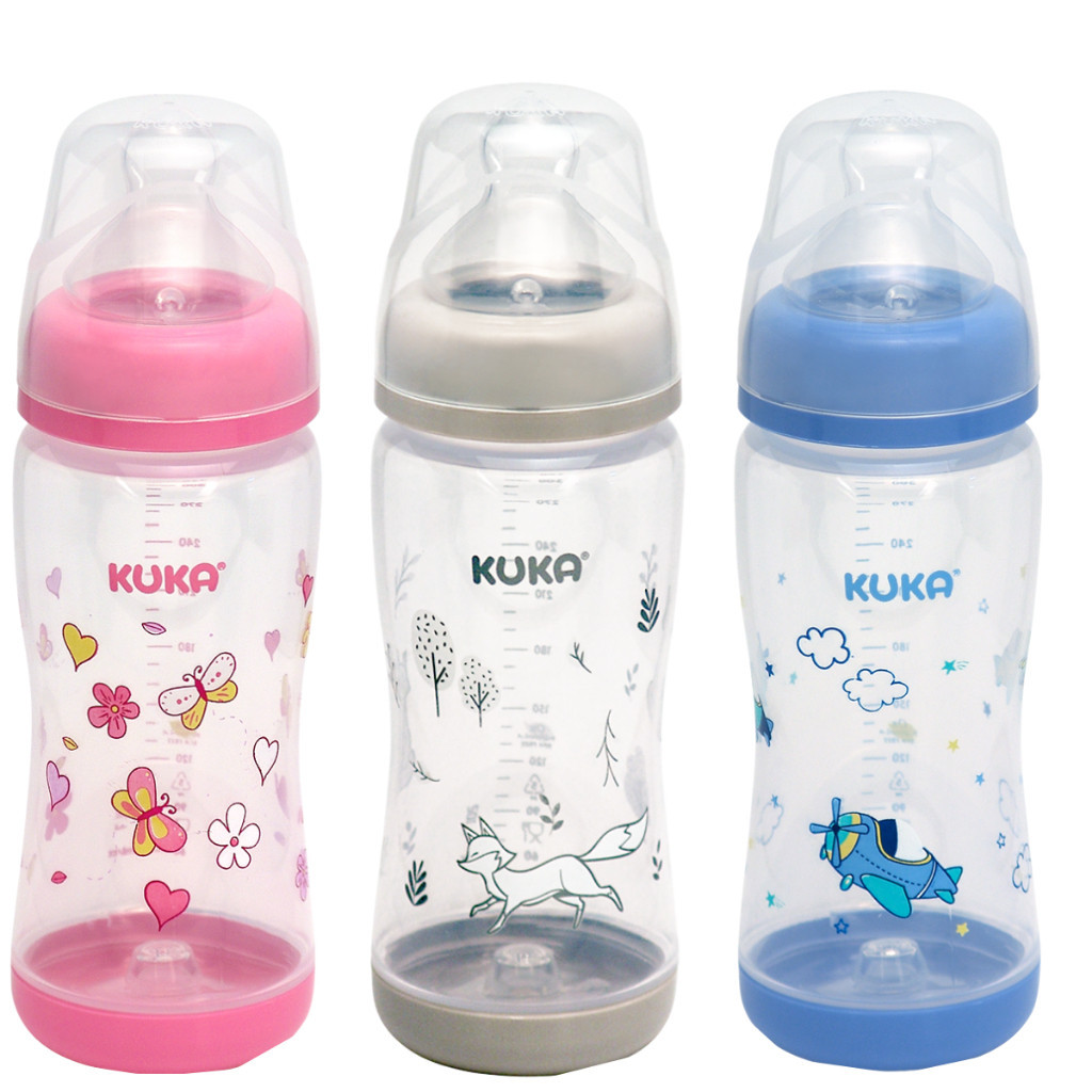 Mamadeira Kuka Elegance Plus Infantil 320mL Bico Big Anatômico Macio para Líquidos de Pouca Consistência Tamanho 1 Elegance Plus com Válvula de Silicone Disco de Vedação Tampa Protetora