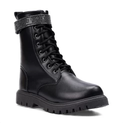 Bota Coturno Infantil Menina Fashion Cano Alto Longo Tira De Strass