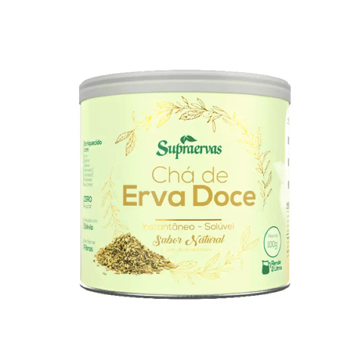 Imagem Chá de Erva Doce Solúvel 100g - Sabor Natural - Calmante Relaxante Anti-Estresse - Zero Açúcar Sem Corantes