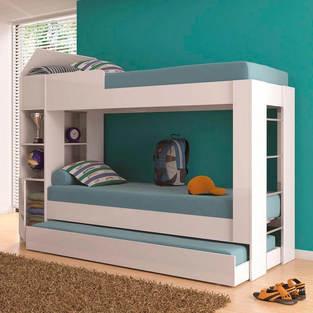 Beliche Cama Aux C/ 3 Colchões Ditália Treliche CM-15 Branco - Home & Living