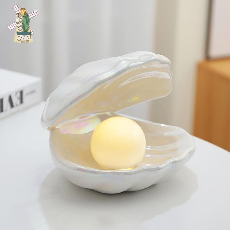[HS] Luz Noturna De Pérola Com Concha De Cerâmica , Luzes Noturnas Modernas Nórdicas , Decoração De Quarto , Lâmpada De