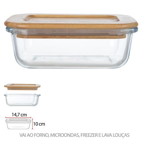 POTE HERMETICO VIDRO BORO 370ml TAMPA DE BAMBU RETANGULAR