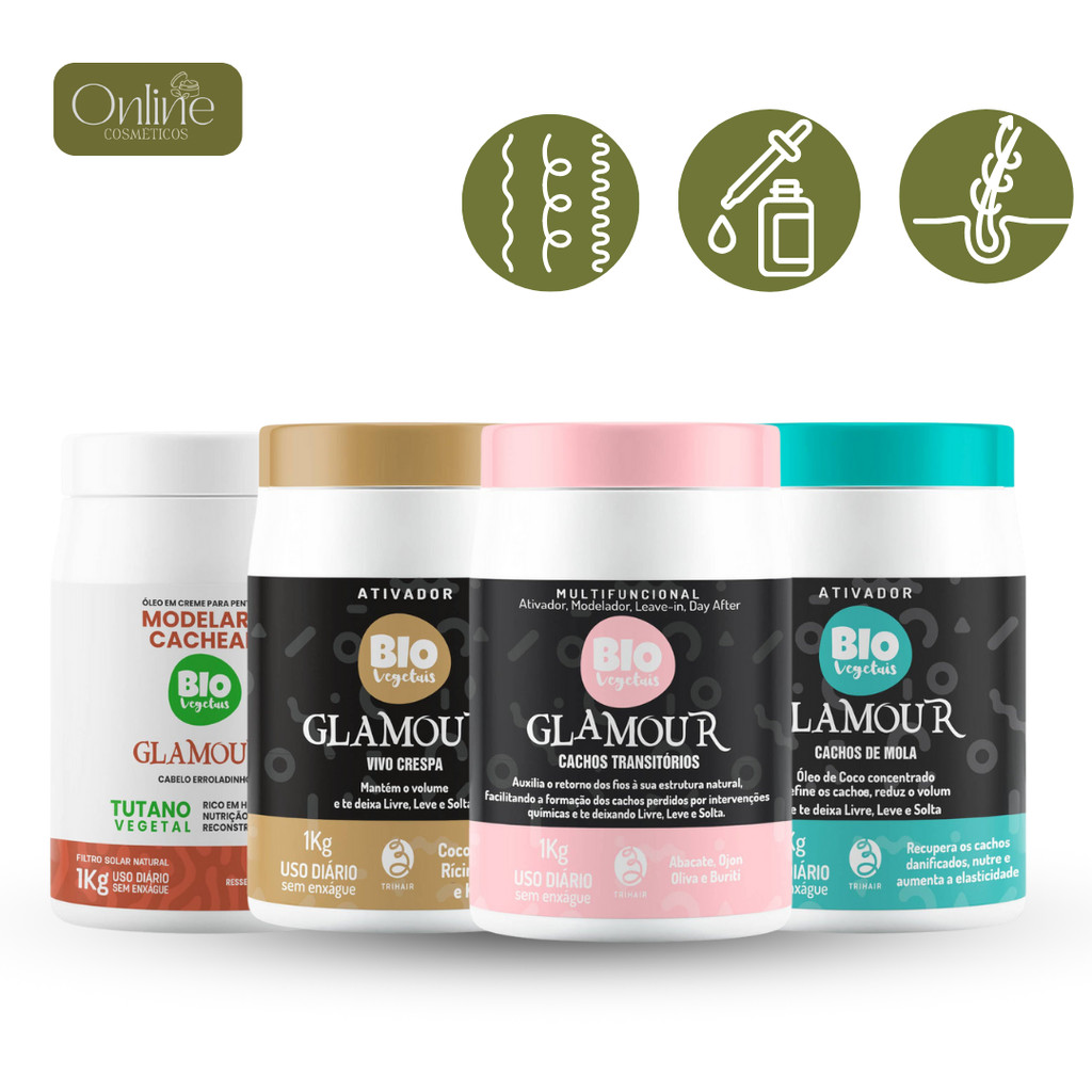 Creme para Pentear e Ativador de Cachos Glamour Biovegetais 1KG - Trihair em Oferta na Shopee