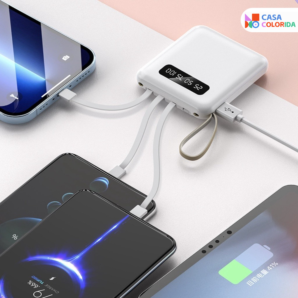 Carregador Portátil Universal Do Banco De Potência Telefone Móvel 10000mAh 4 Cabos De Carga Rápida LED Digital