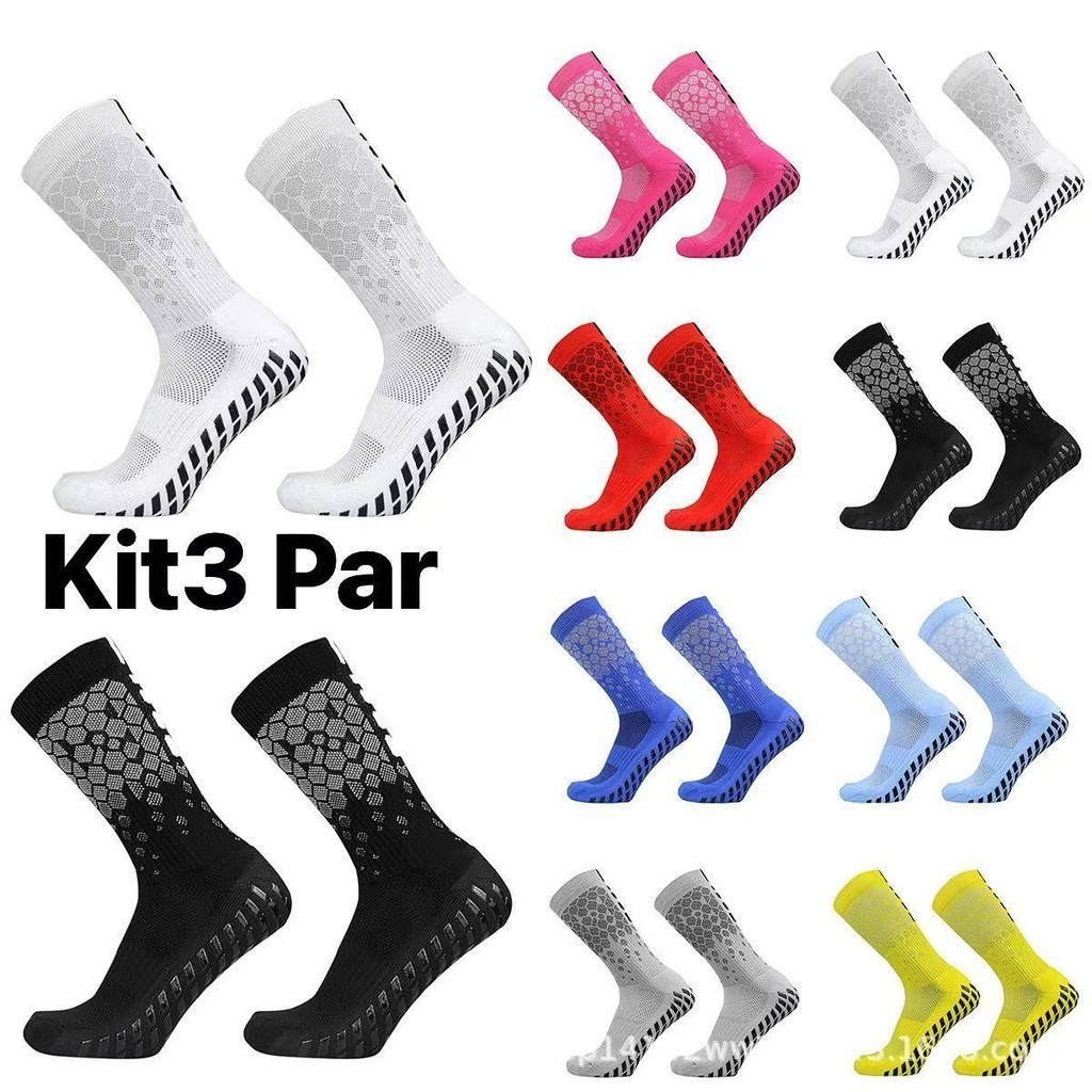 Boa qualidade KIT3 PARES Estilo Padrão do favo de mel Meias de futebol Longo respiráveis para esportes ao ar livre em Oferta na Shopee