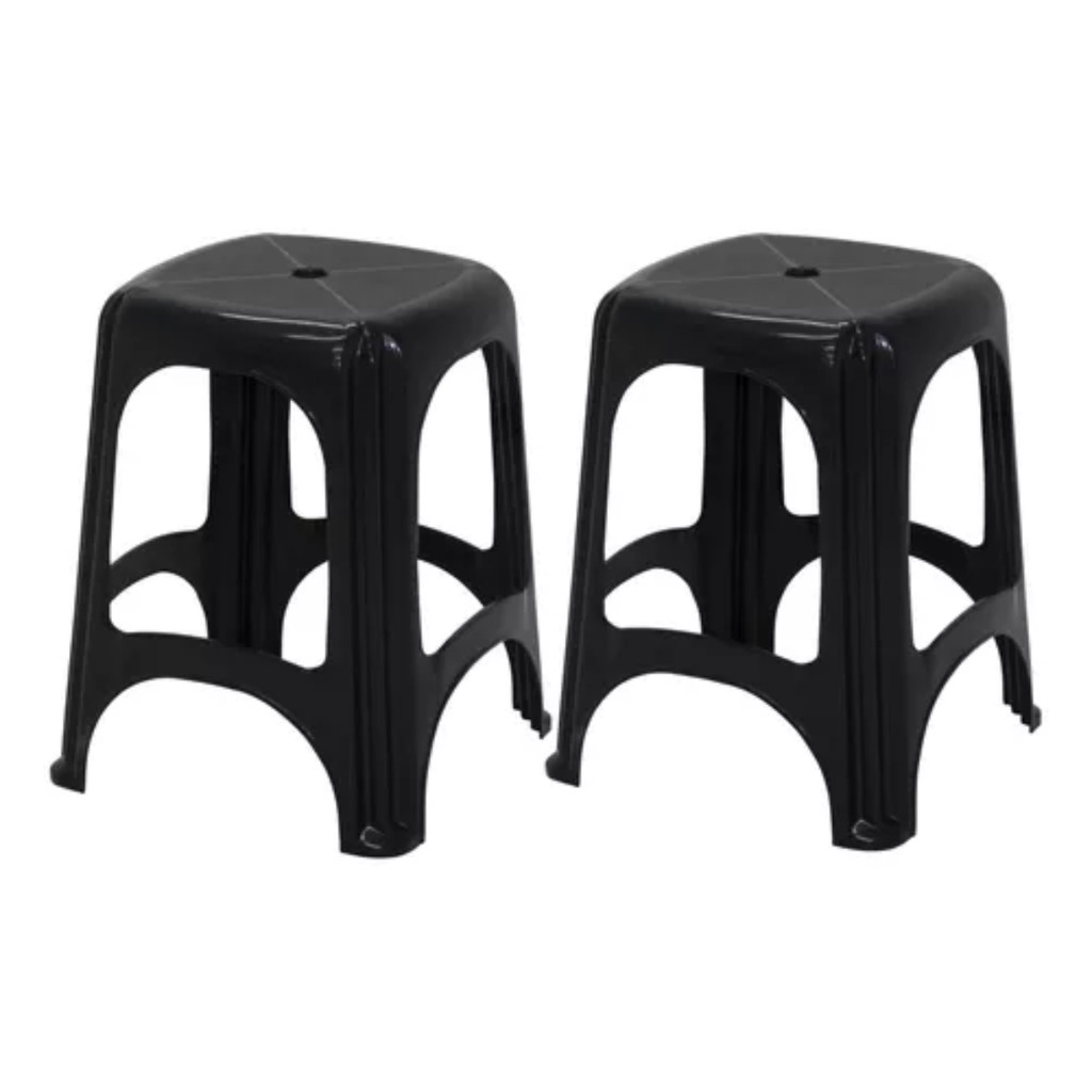 Kit 2 Banco Banqueta Niteroi Monobloco Tramontina Preto