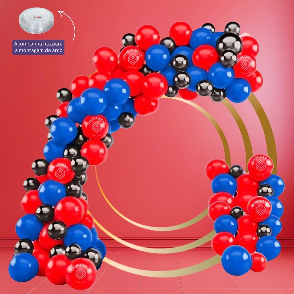 Kit 150 Balões AZUL  7" + VERMELHO 7" + PRETO CROMADO 5"+ FITA - Balão Bexiga KIT75 +F em Oferta na Shopee