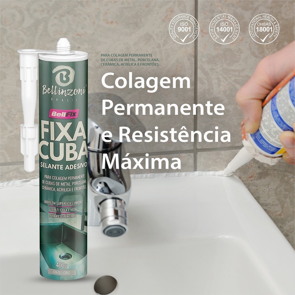 Cola Fixa Cuba Pia Inox Mármore Granito Cola Pu Fixa Aceita Pinturas Kit 6/12 Unid 400g Bellinzoni
