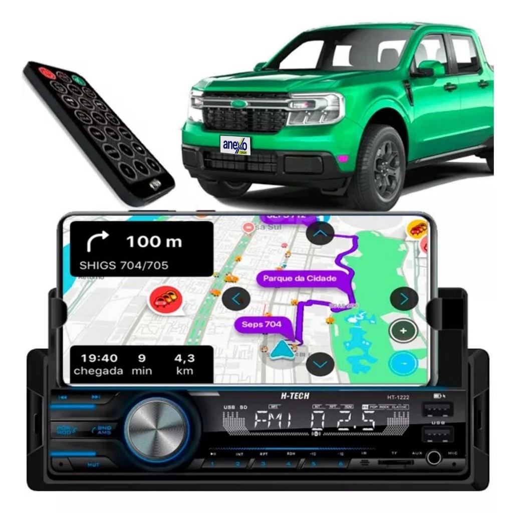 MP3 Player H-Tech HT-1223 Suporte Celular BT USB SD FM AUX