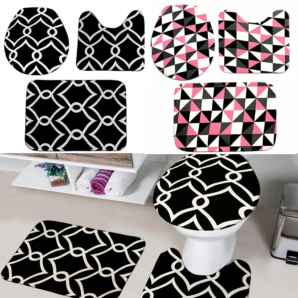 Jogo de Tapete Para Banheiro Kit com 2 Jogos com 3 Pcs Cada Antiderrapante Emborrachado Resistente em Oferta na Shopee