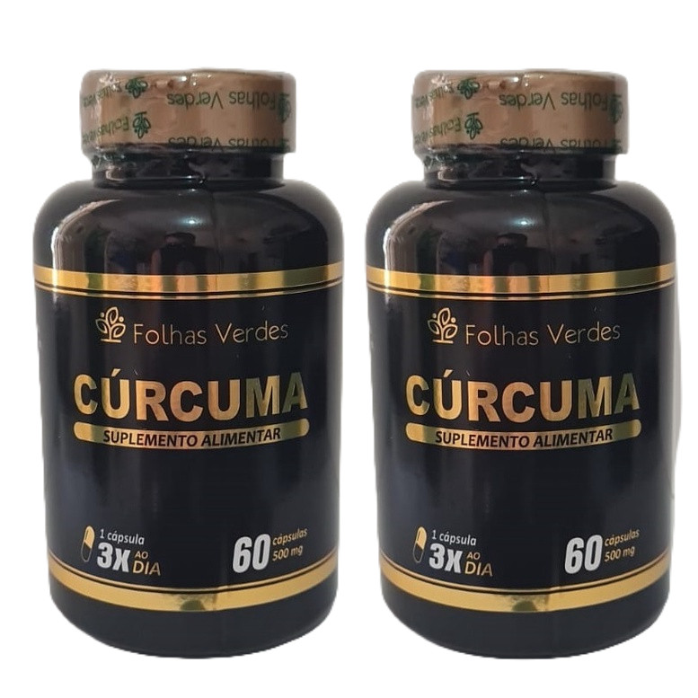 Kit 02 POTES Cúrcuma 500mg PREMIUM 60 Cápsulas - Folhas Verdes