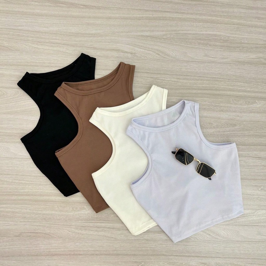 kit 4 peças Cropped Regata Basica Nadador Combo Blusa canelado caneladinho Moda Blogueira Verão