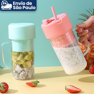 Copo Caneca Liquidificador Mini Juicer 420ML 6 laminas com tampa e canudo Recarregável Portátil