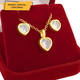 Conjunto Feminino Corrente Brincos Joias Ouro 18k Original