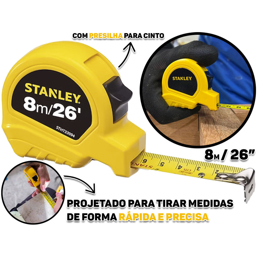 Trena Básica Com Freio Manual Fita Revestida 8 Metros Construção Marcenaria Profissional Stanley em Oferta na Shopee