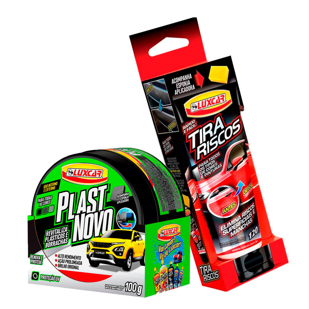 Kit Revitalizador Tira Riscos 120g + Renovador de Plásticos e Borrachas Brilho Original Luxcar em Oferta na Shopee