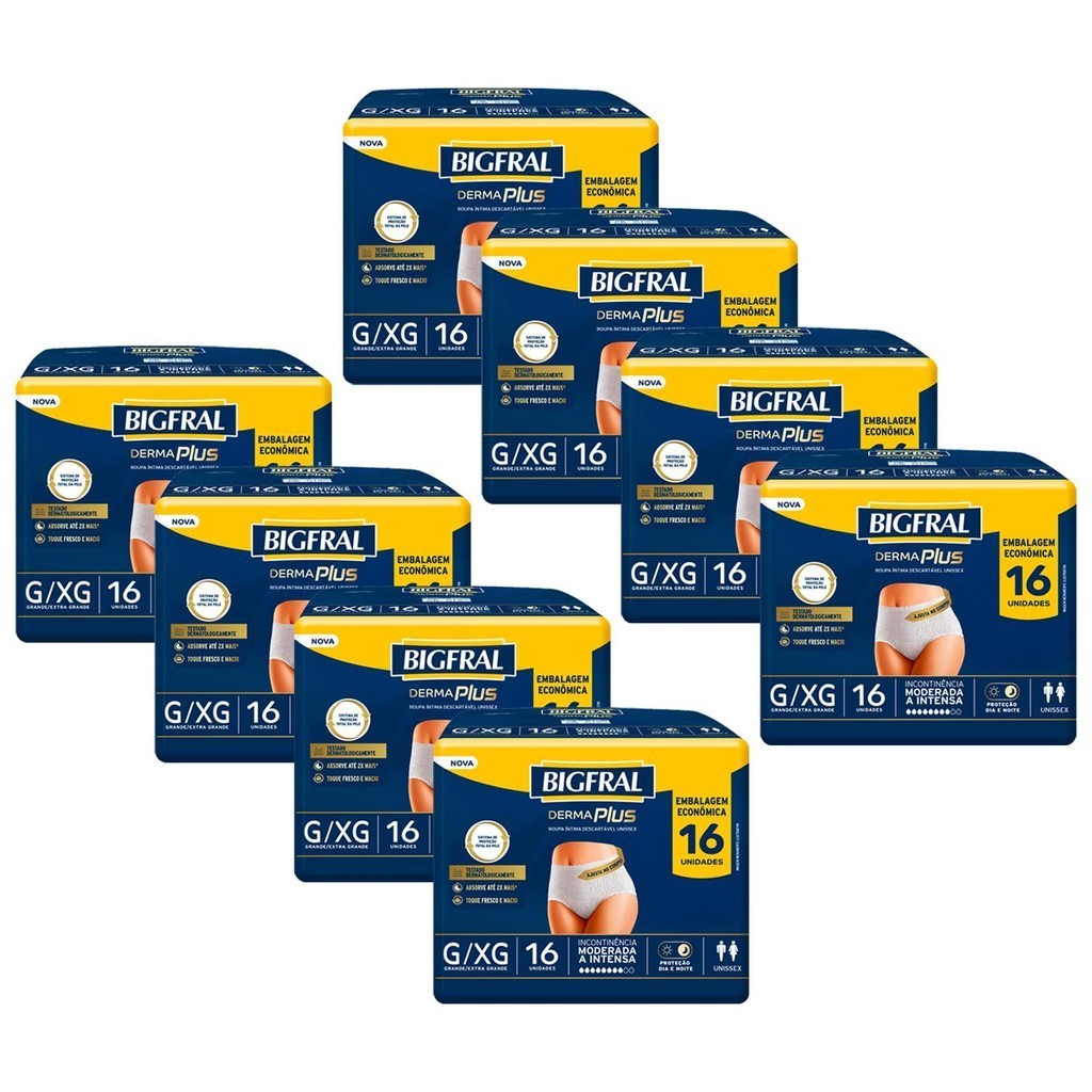 Imagem Kit 8 Roupas Íntima Bigfral Pants Derma Plus G/EX com 16un cada