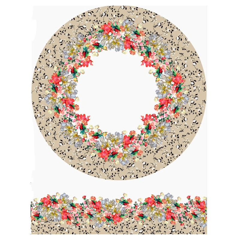 Tecido Circular Para Saia Godê Com Barrado Floral 210x160
