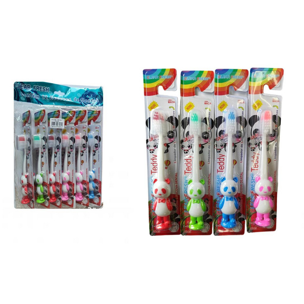 Escova De Dente Infantil Macia Pacote 12 unidades Desenho Urso Clear Fresh