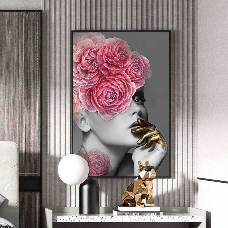 quadro decorativo 1 peça mulher rosa gold decoração abstrata feminina