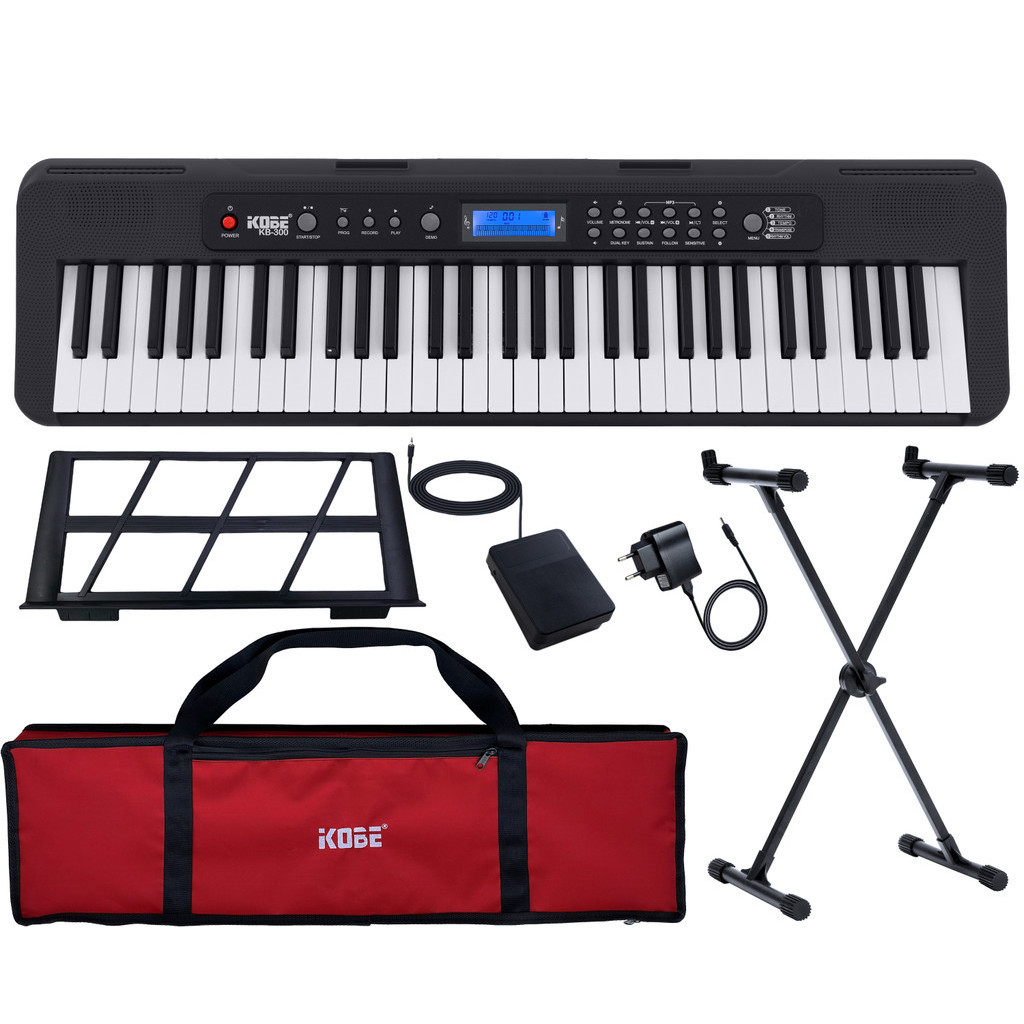 Kit Teclado Musical Iniciante Kobe KB-300 5/8 61 Teclas Sensíveis ao Toque Completo