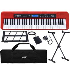 Kit Teclado Musical Kobe KB-300 5/8 61 Teclas com Sensibilidade com Pedal Sustain, Capa e Suporte