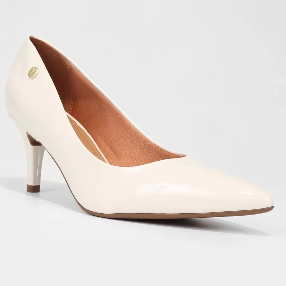 Scarpin Vizzano Bico Fino Salto Médio Verniz - Branco em Oferta na Shopee