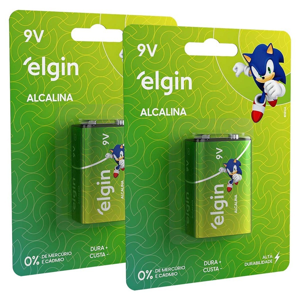 Pilha Alcalina 9V Elgin Bateria 9 Volts 6LR61 6F22 kit 2 unidades em Oferta na Shopee