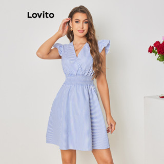 Lovito Vestido Casual Listrado Com Acabamento De Alface Para Mulheres LBL08418