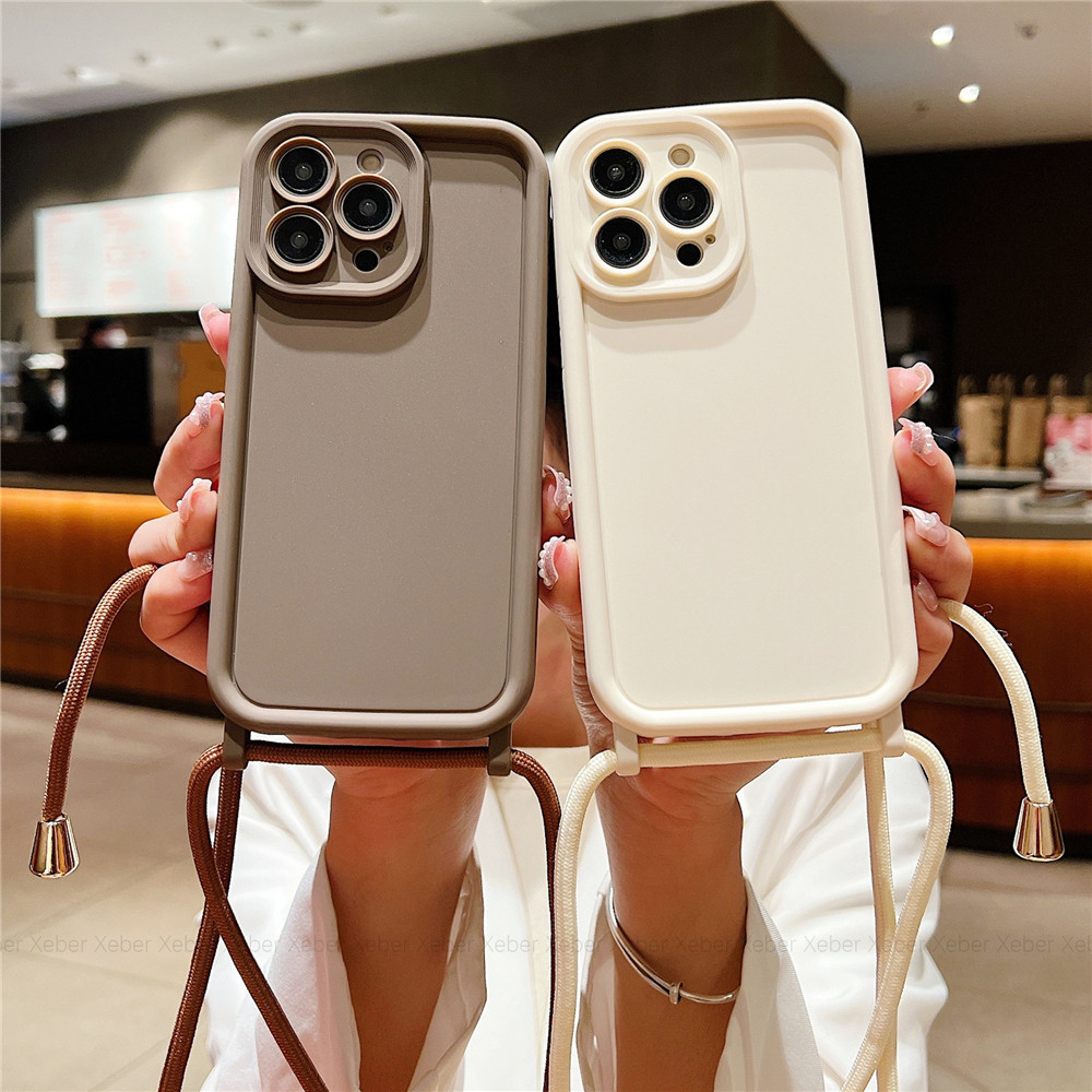 Cordão Crossbody Corda Colar Capa De Silicone Macio Para iPhone 16 15 14 13 12 11 Pro Max ...