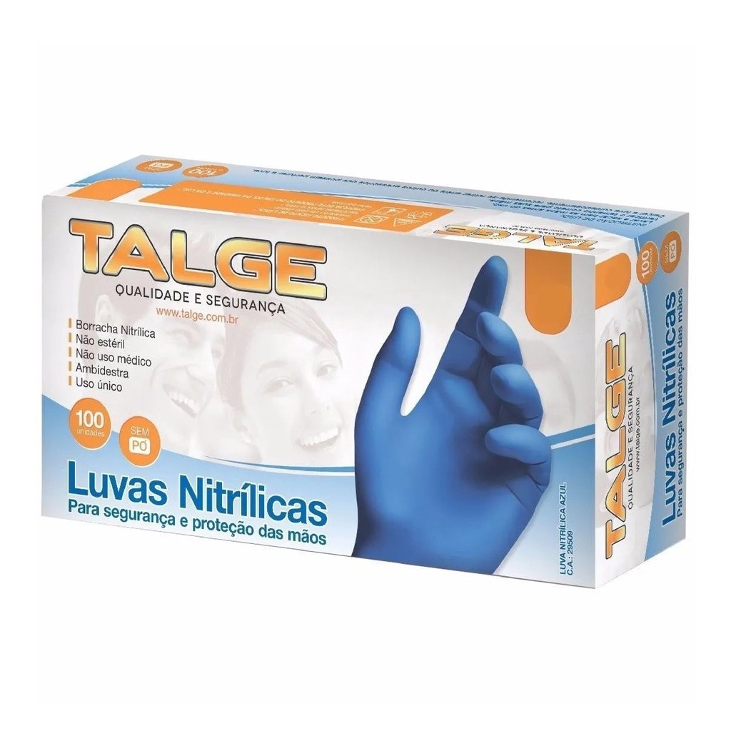 Luva Descartável Nitrílica Azul Sem Pó C/100 - TALGE em Oferta na Shopee
