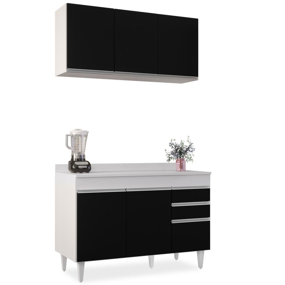 Armário Virgínia e Balcão com Tampo Michigan 120cm Branco/Preto - Lumil em Oferta na Shopee