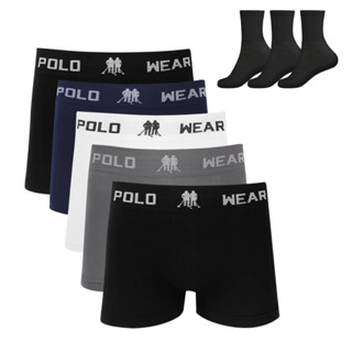 Kit 5 Cueca Boxer Polo Wear Microfibra Sortido + 3 Meias Pretas Cano Médio em Oferta na Shopee