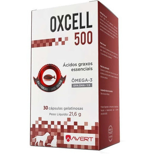 Oxcell 500 Avert 30 Cápsulas Ômega-3 Sup. P/ Cães E Gatos