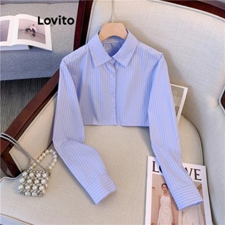 Lovito Blusa Básica Casual Listrada Com Botão Frontal Para Mulheres LNE43193