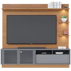 Estante Painel Para TV 70 Pol com LED Itapema C04 Freijó Cinza Fosco - Lyam Decor
