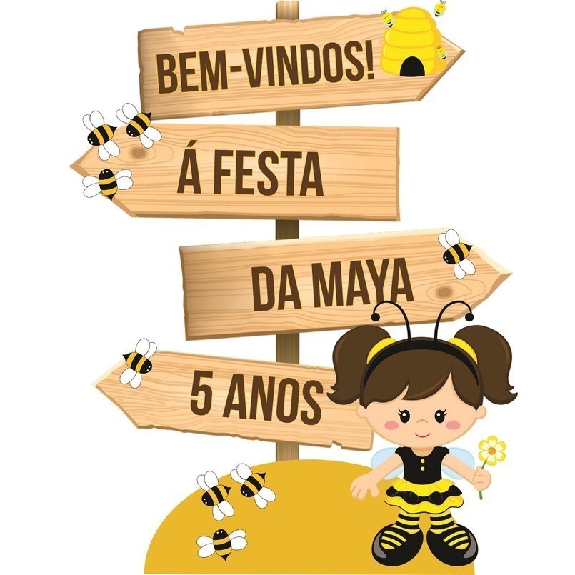 Placa setas direção Abelinha DISPLAY CHÃO MDF TOTEN - PERSONALIZADO - ENVIAR NOME NO CHAT - FESTA