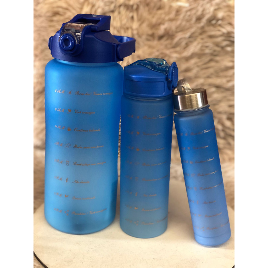 KIT MOTIVACIONAL GARRAFA AGUA  3 EM 1 ACADEMIA CORRIDA SPORT LAZER OTIMA PARA O DIA A DIA