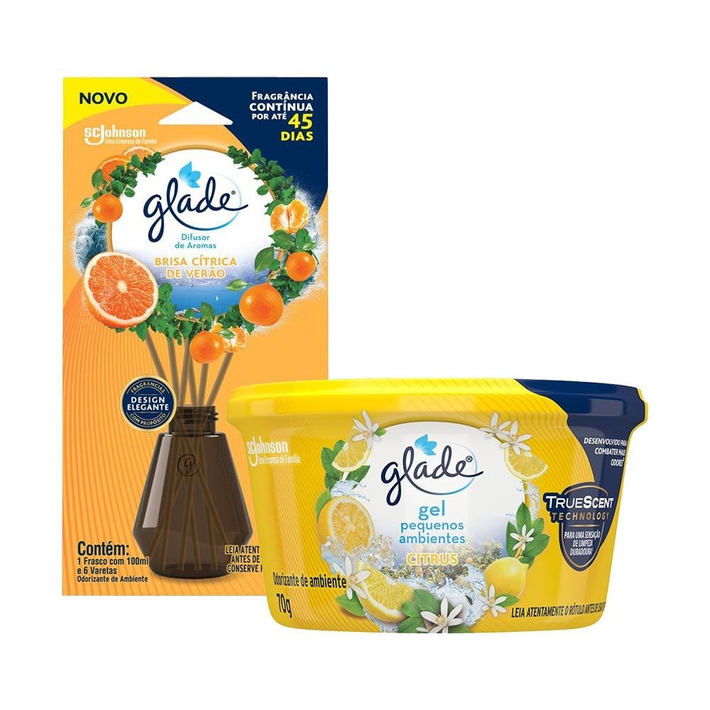 Kit Glade Difusor de Aromas Brisa Cítrica de Verão 100ml + Odorizador de Ambiente em Gel Citrus 70g em Oferta na Shopee