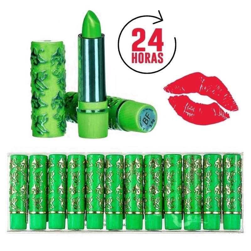 Kit Batom Mágico 24 horas Verde C/12 Unidades Bella Femme em Oferta na Shopee
