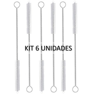 Kit 6 Escova de limpeza de canudo Cerdas Nylon Haste Inox Flexível 21cm em Oferta na Shopee