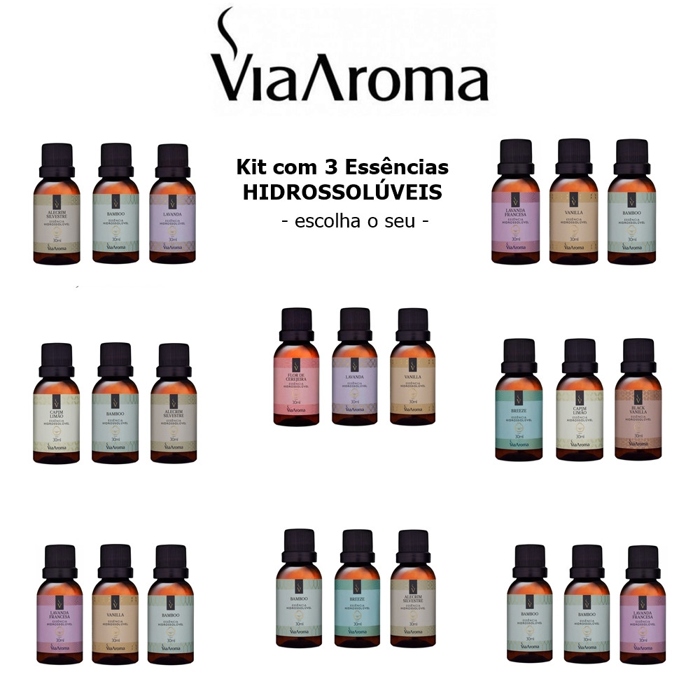 3 Essência Hidrossolúvel 30ml Via Aroma P Difusor de Ambiente Eletrico e Umidificador Ultrassônico