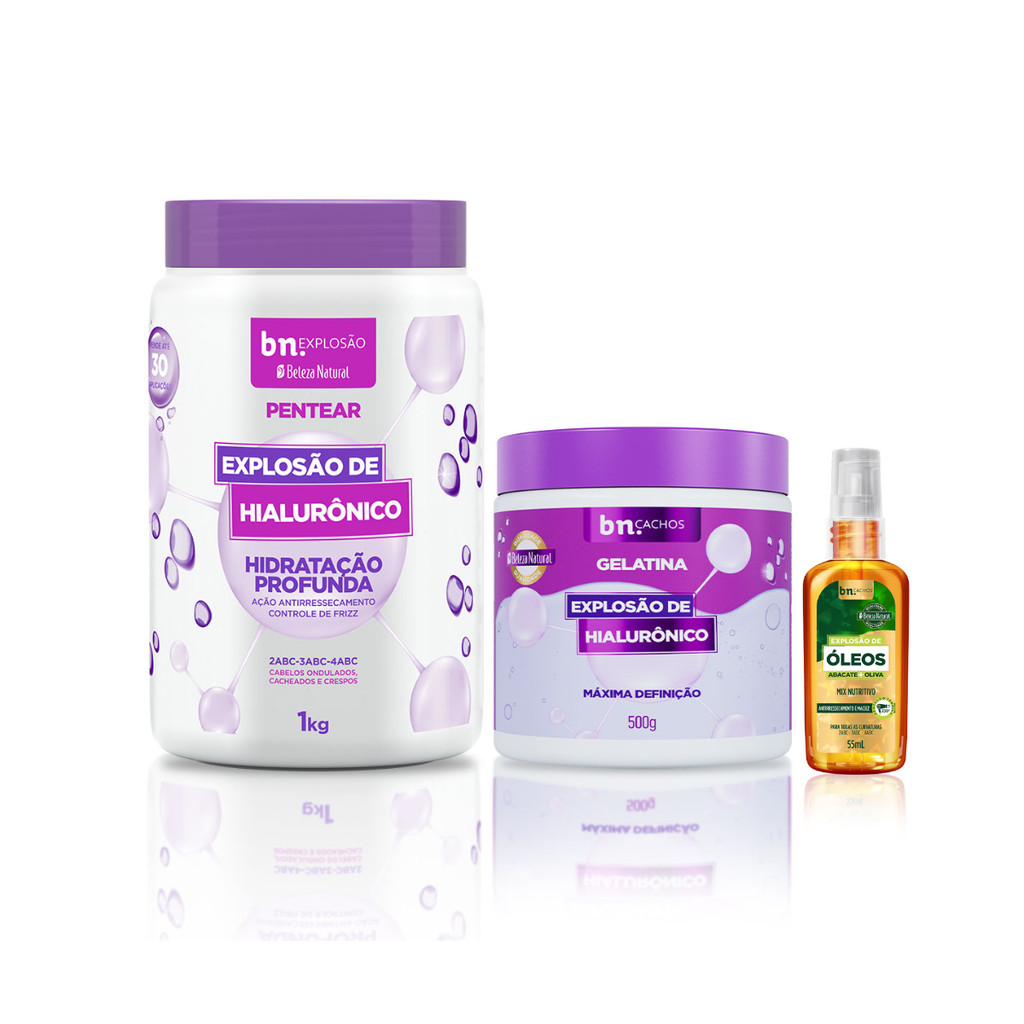 Kit Creme de Pentear, Gelatina Explosão Hialurônico, Óleo de Abacate e Oliva 55ml – Beleza Natural em Oferta na Shopee