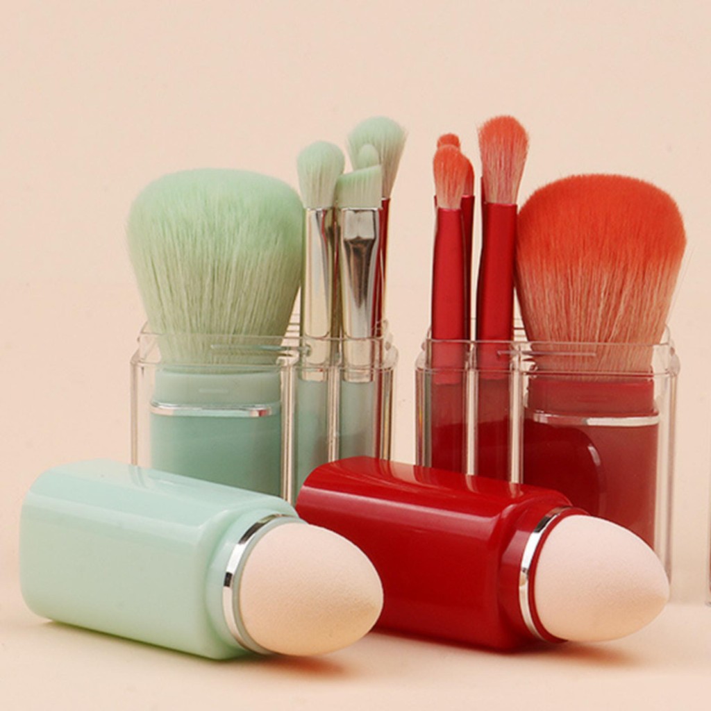 Kit de 7 Pinceis e 1 Esponja de Maquiagem, Para Sombra Labial Sobrancelha Olho Iluminador Corretivo Portatil para Viagem