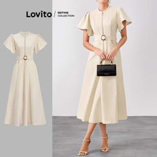 (Lovito Refine) Vestido elegante com zíper simples e cinto para mulheres LR1LD001 em Oferta na Shopee