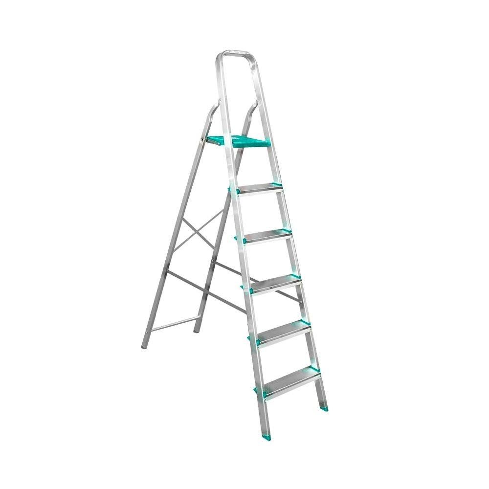 Escada Doméstica Alumínio 6 Degraus Suporta 120kg Pés Antiderrapantes Compacta Robusta - Gibafer em Oferta na Shopee