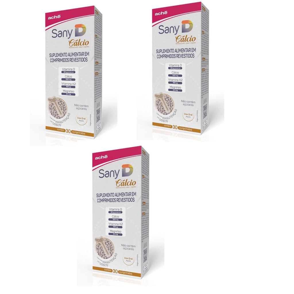 Kit 03 Suplemento Alimentar Sany D Cálcio 30 Cpr – Ache