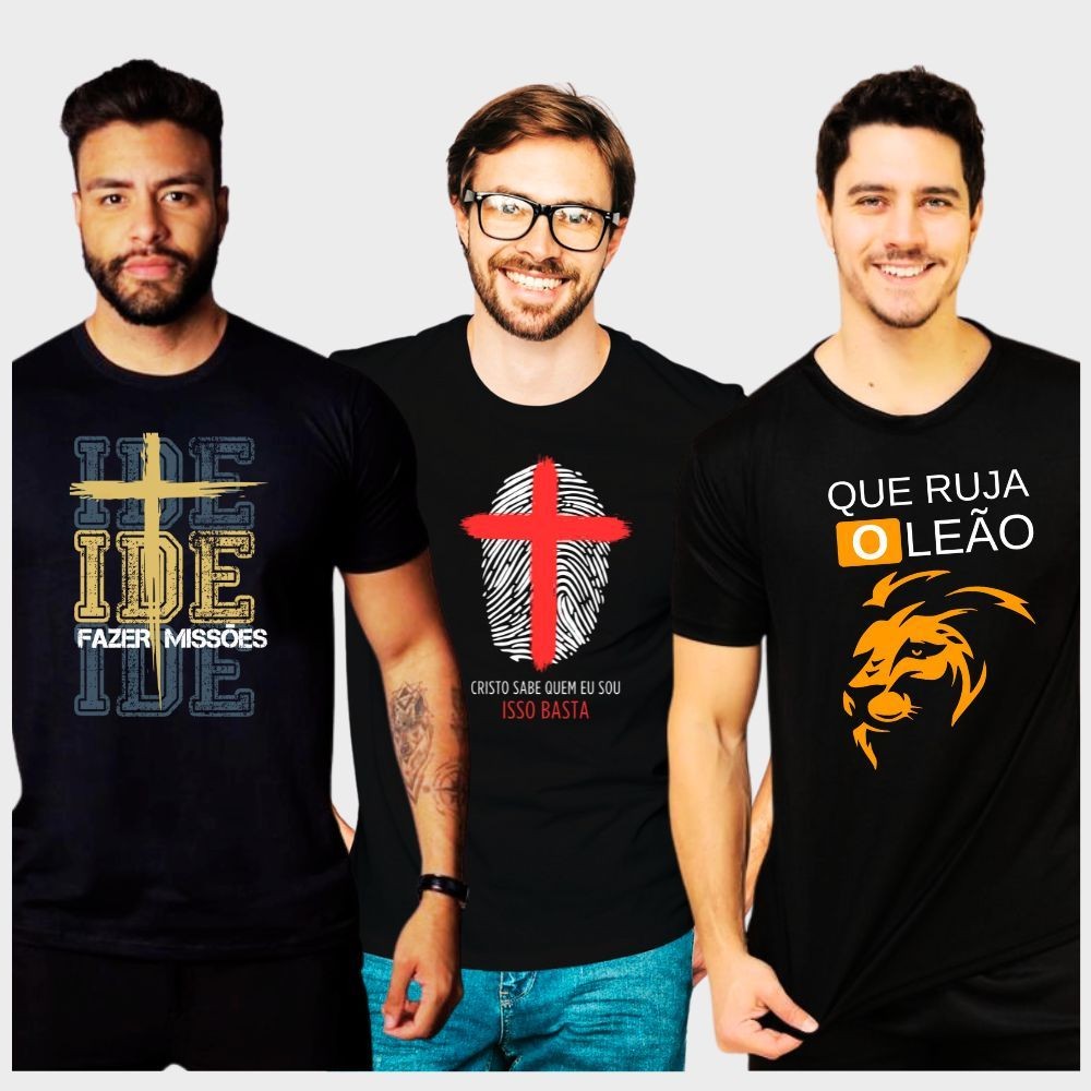 Kit 3 Camisetas Estampas Diversas Cristã Evangélica Gospel